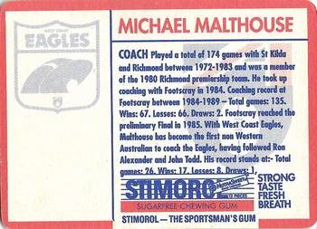1991 Scanlens Stimorol #33 Michael Malthouse Back